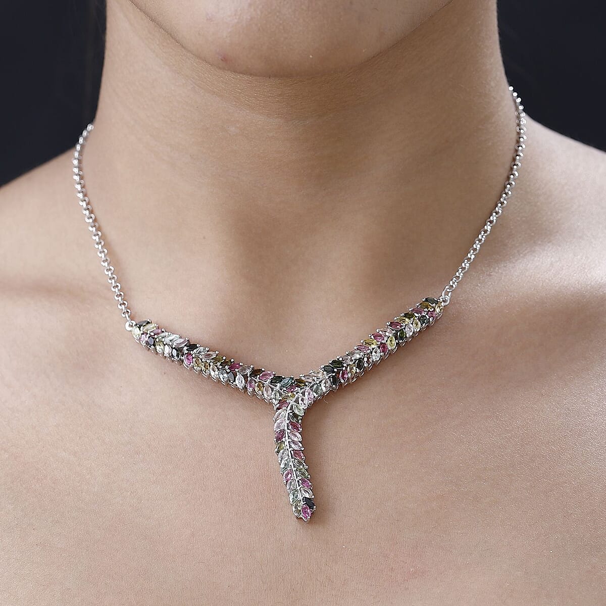 Karis Multi-Tourmaline Necklace 18 Inches in Platinum Bond 7.85 ctw image number 2