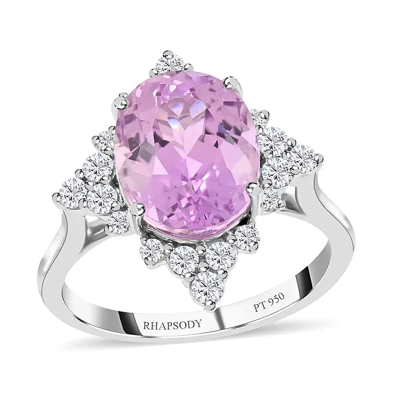 Rhapsody Certified & Appraised AAA Patroke Kunzite and E-F VS Diamond 5.25 ctw Accent Ring, 950 Platinum Ring, Pink Wedding Ring For Her 6.15 Grams (Size 10.0)