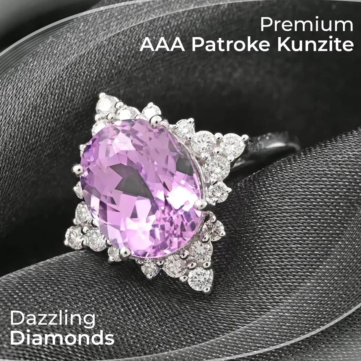 Rhapsody Certified & Appraised AAA Patroke Kunzite Ring,  E-F VS Diamond Accent Ring, 950 Platinum Ring, Pink Wedding Ring For Her 6.15 Grams 5.25 ctw image number 1