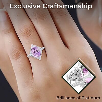 Rhapsody Certified & Appraised AAA Patroke Kunzite and E-F VS Diamond 5.25 ctw Accent Ring, 950 Platinum Ring, Pink Wedding Ring For Her 6.15 Grams (Size 10.0)
