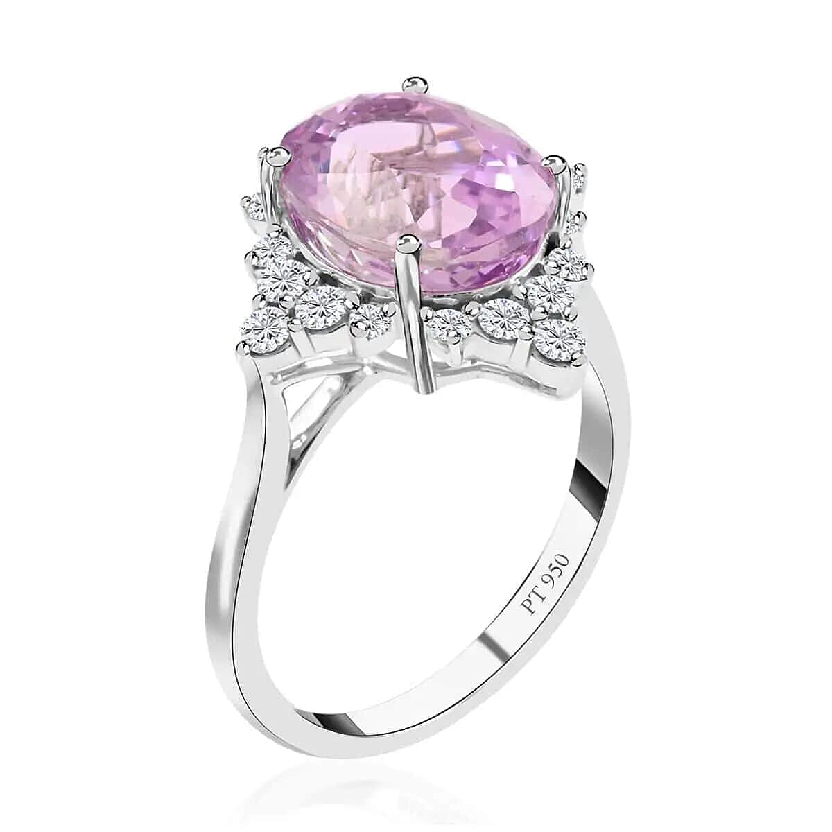 Rhapsody Certified & Appraised AAA Patroke Kunzite and E-F VS Diamond 5.25 ctw Accent Ring, 950 Platinum Ring, Pink Wedding Ring For Her 6.15 Grams (Size 10.0)