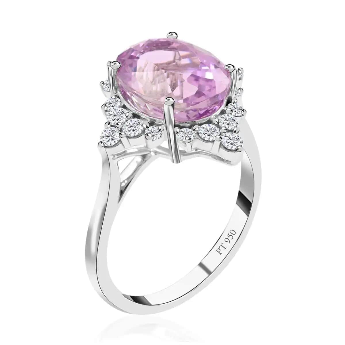 Rhapsody Certified & Appraised AAA Patroke Kunzite and E-F VS Diamond 5.25 ctw Accent Ring, 950 Platinum Ring, Pink Wedding Ring For Her 6.15 Grams (Size 7.0) image number 3