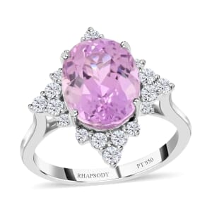 Rhapsody Certified & Appraised AAA Patroke Kunzite and E-F VS Diamond 5.25 ctw Accent Ring, 950 Platinum Ring, Pink Wedding Ring For Her 6.15 Grams (Size 8.0)
