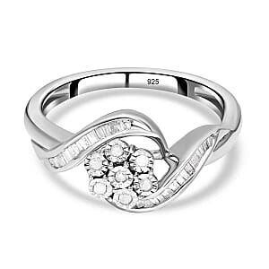 White Diamond 0.32 ctw Ring in Platinum Over Sterling Silver (Size 9.0)