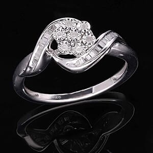 White Diamond 0.32 ctw Ring in Platinum Over Sterling Silver (Size 9.0)