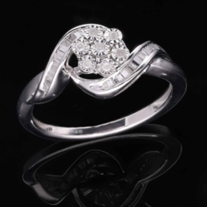 White Diamond 0.32 ctw Ring in Platinum Over Sterling Silver (Size 9.0)