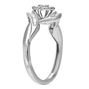 White Diamond 0.32 ctw Ring in Platinum Over Sterling Silver (Size 9.0)