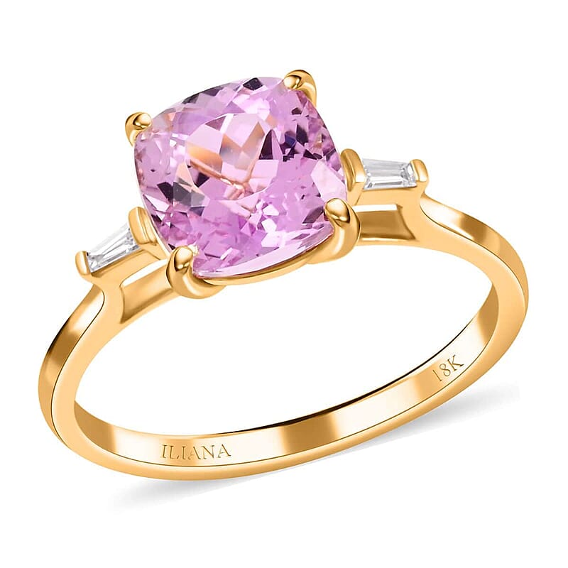 Certified & Appraised Iliana 18K Yellow Gold AAA Patroke Kunzite and G-H SI Diamond Ring (Size 10.0) 3.15 ctw
