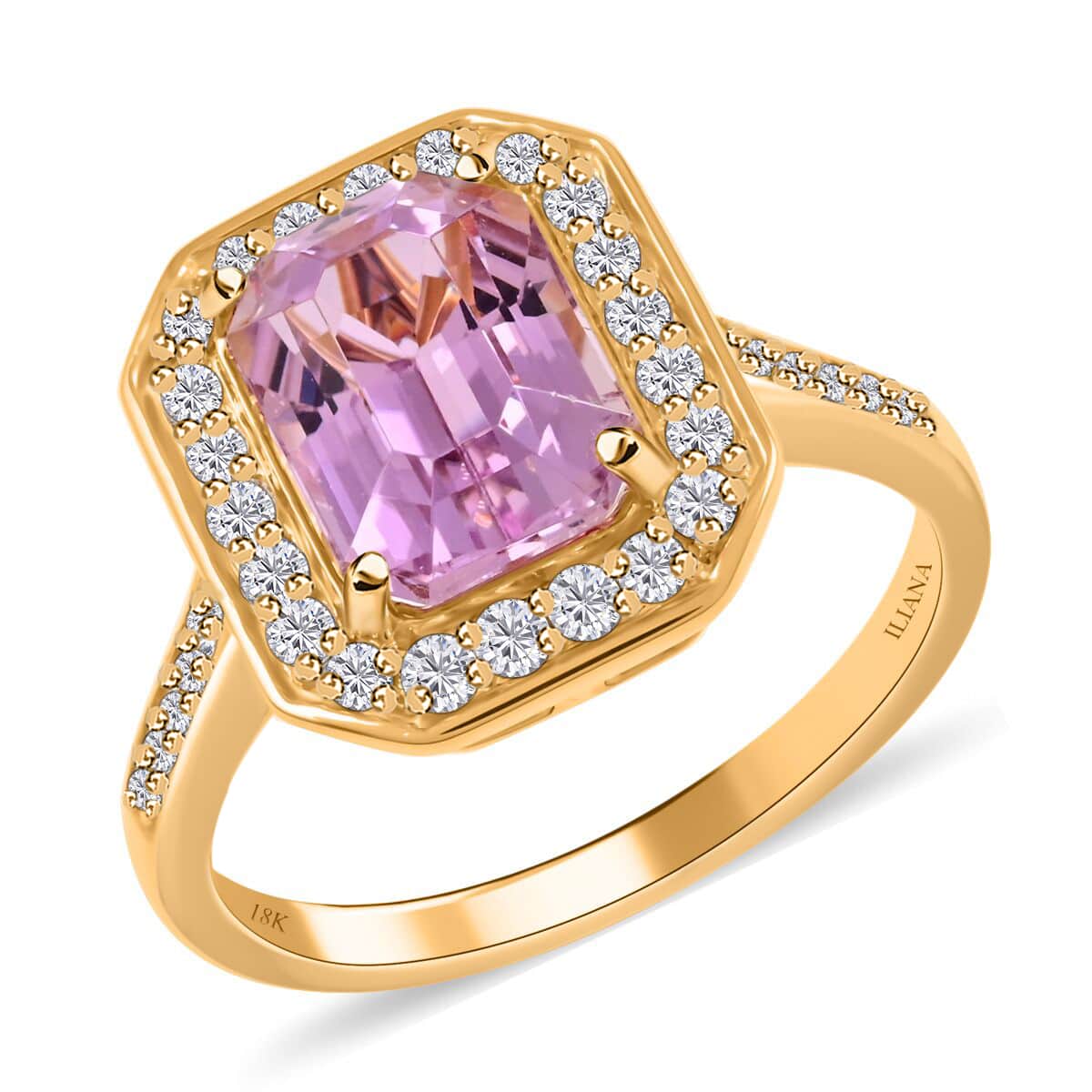 Certified & Appraised Iliana 18K Yellow Gold AAA Patroke Kunzite and G-H SI Diamond Halo Ring 4.70 Grams 3.30 ctw image number 0