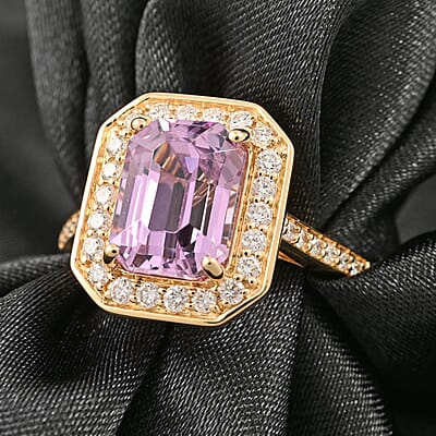 Certified & Appraised Iliana 18K Yellow Gold AAA Patroke Kunzite and G-H SI Diamond Halo Ring (Size 10.0) 4.70 Grams 3.30 ctw