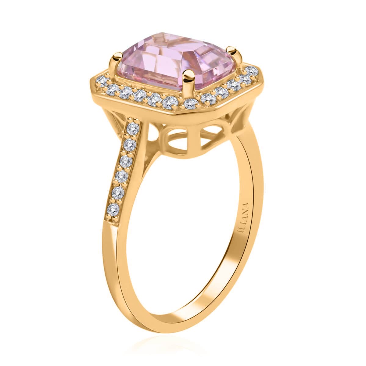 Certified & Appraised Iliana 18K Yellow Gold AAA Patroke Kunzite and G-H SI Diamond Halo Ring 4.70 Grams 3.30 ctw image number 3
