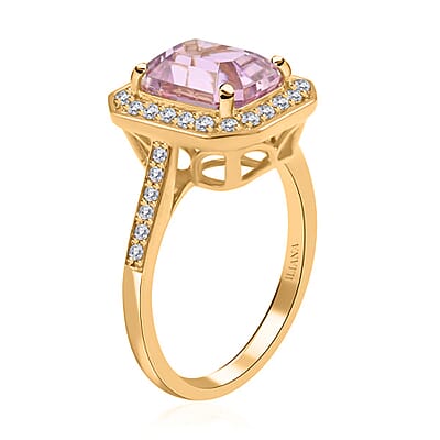 Certified & Appraised Iliana 18K Yellow Gold AAA Patroke Kunzite and G-H SI Diamond Halo Ring (Size 10.0) 4.70 Grams 3.30 ctw
