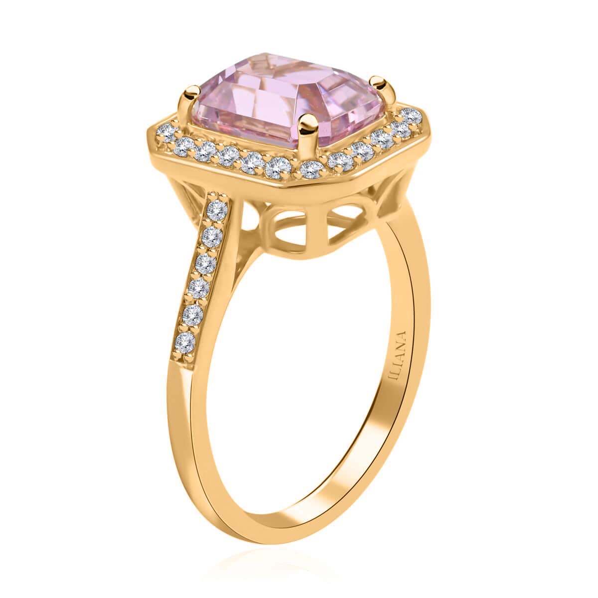 Certified & Appraised Iliana 18K Yellow Gold AAA Patroke Kunzite and G-H SI Diamond Halo Ring (Size 7.0) 4.70 Grams 3.30 ctw image number 3