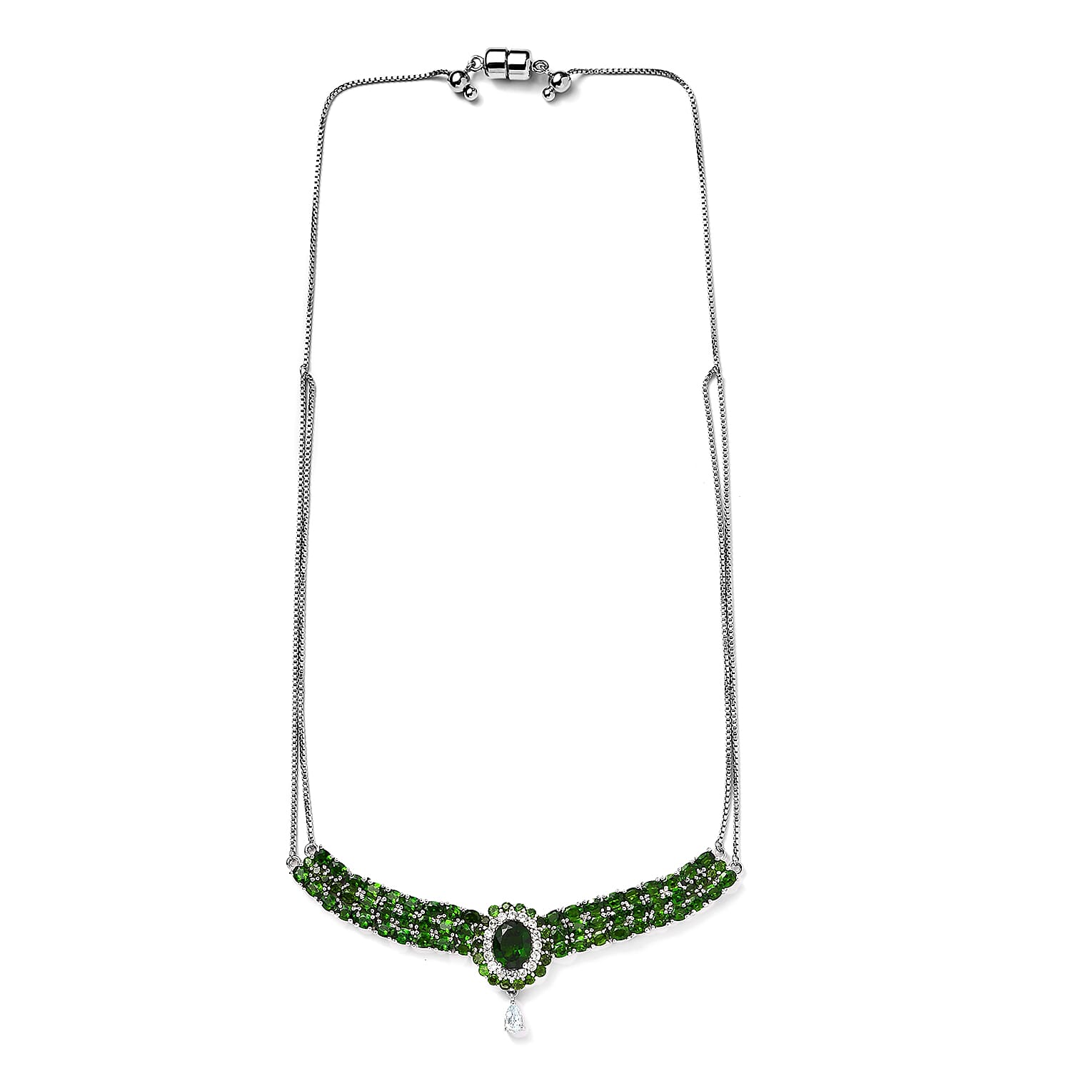 Chrome Diopside and Multi Gemstone Necklace 18 Inches in Platinum Over Sterling Silver 15.50 ctw