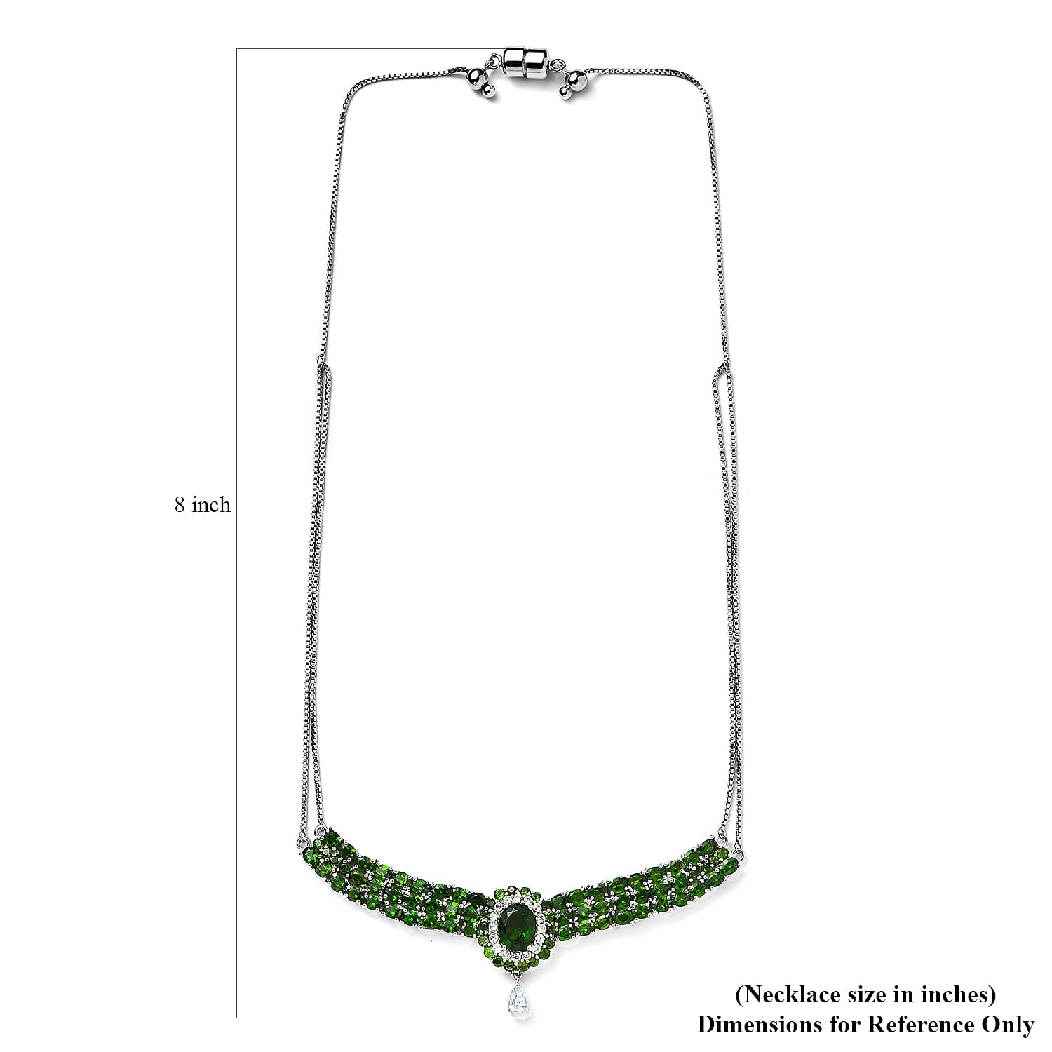 Chrome Diopside and Multi Gemstone Necklace 18 Inches in Platinum Over Sterling Silver 15.50 ctw