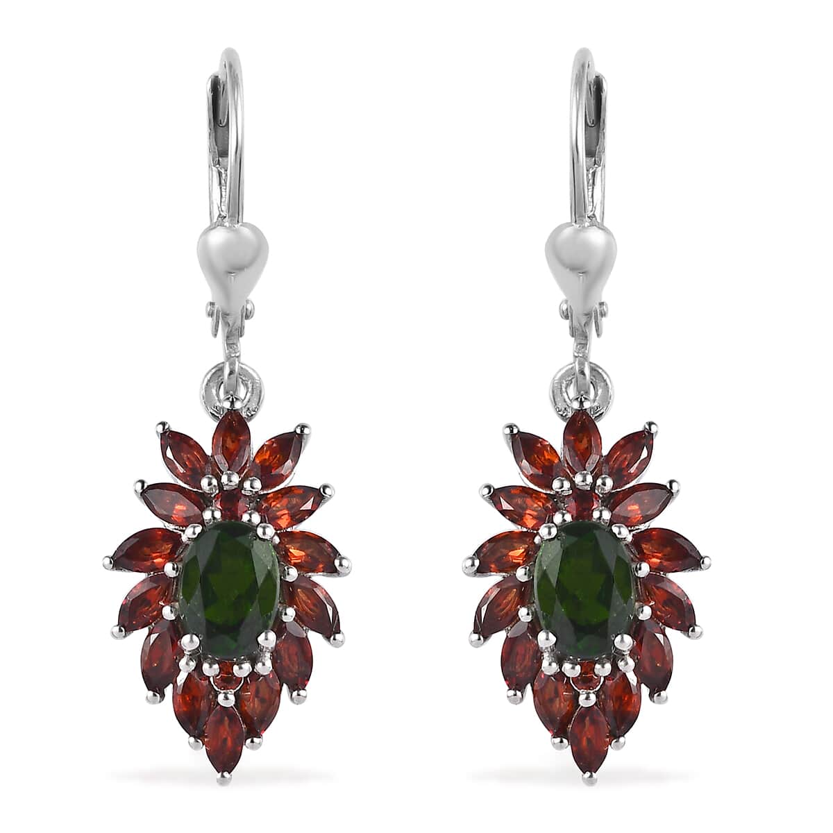 Chrome Diopside and Mozambique Garnet Lever Back Earrings in Platinum Over Sterling Silver 3.90 ctw image number 0