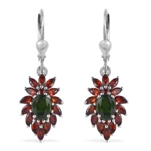 Chrome Diopside and Mozambique Garnet Lever Back Earrings in Platinum Over Sterling Silver 3.90 ctw