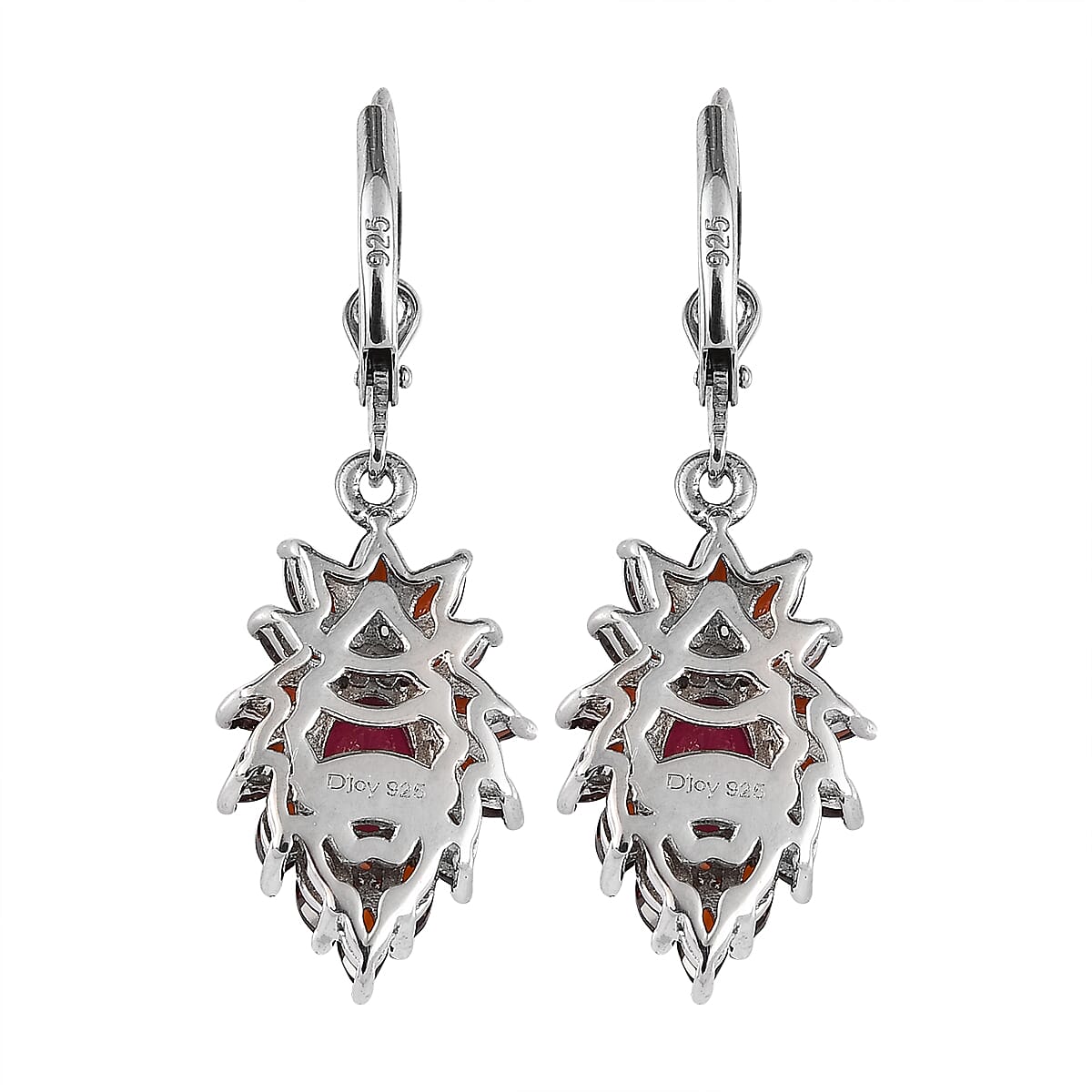 Niassa Ruby (FF) and Mozambique Garnet Lever Back Earrings in Platinum Over Sterling Silver 5.50 ctw image number 3