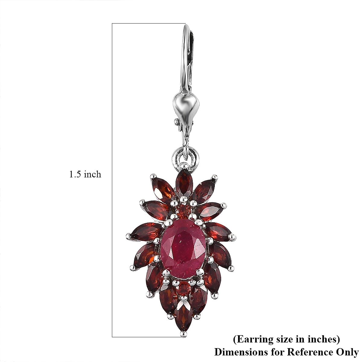 Niassa Ruby (FF) and Mozambique Garnet Lever Back Earrings in Platinum Over Sterling Silver 5.50 ctw image number 4