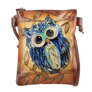 Vivid by Sukriti Owl Pattern Hand Painted Genuine Leather Crossbody Bag