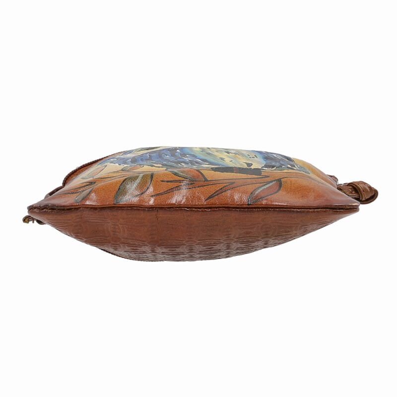 Vivid by Sukriti Owl Pattern Hand Painted Genuine Leather Crossbody Bag