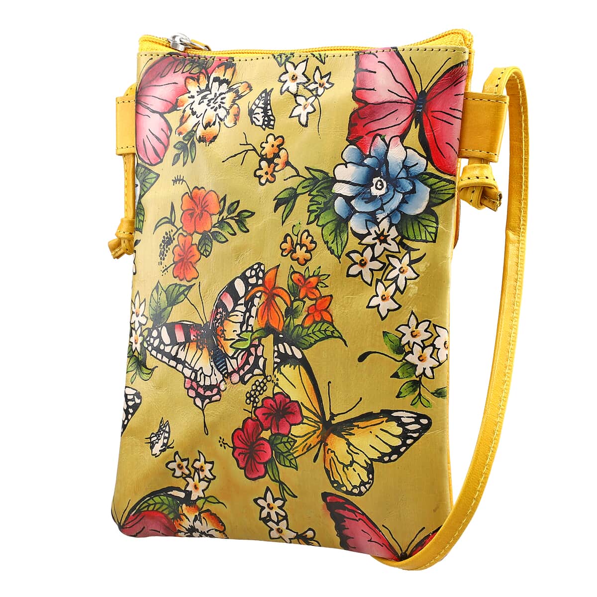 Vivid by Sukriti Yellow Butterfly Pattern Hand Painted Genuine Leather Crossbody Bag image number 3