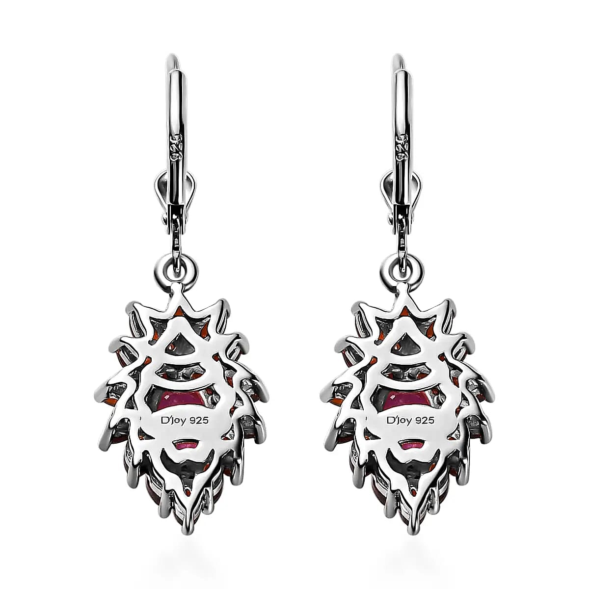 Ilakaka Hot Pink Sapphire (FF) Floral Earrings, Mozambique Garnet Accent Lever Back Earrings, Platinum Over Sterling Silver Earrings 5.35 ctw