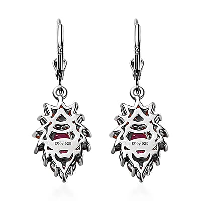 Ilakaka Hot Pink Sapphire (FF) Floral Earrings, Mozambique Garnet Accent Lever Back Earrings, Platinum Over Sterling Silver Earrings 5.35 ctw