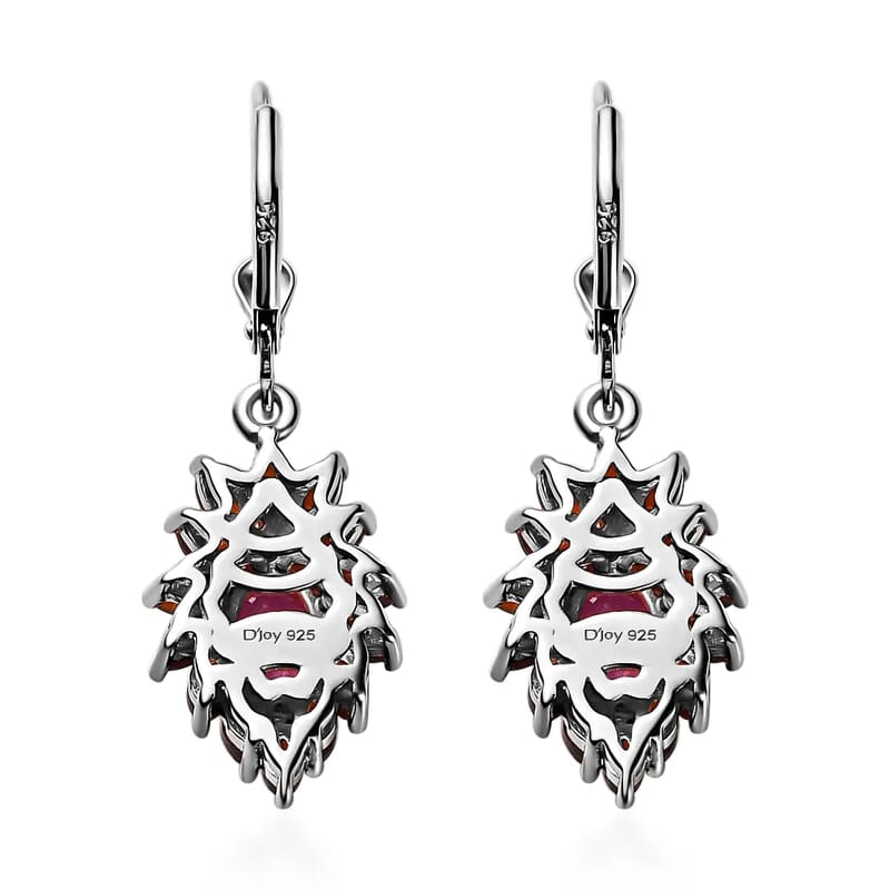 Ilakaka Hot Pink Sapphire (FF) Floral Earrings, Mozambique Garnet Accent Lever Back Earrings, Platinum Over Sterling Silver Earrings 5.35 ctw