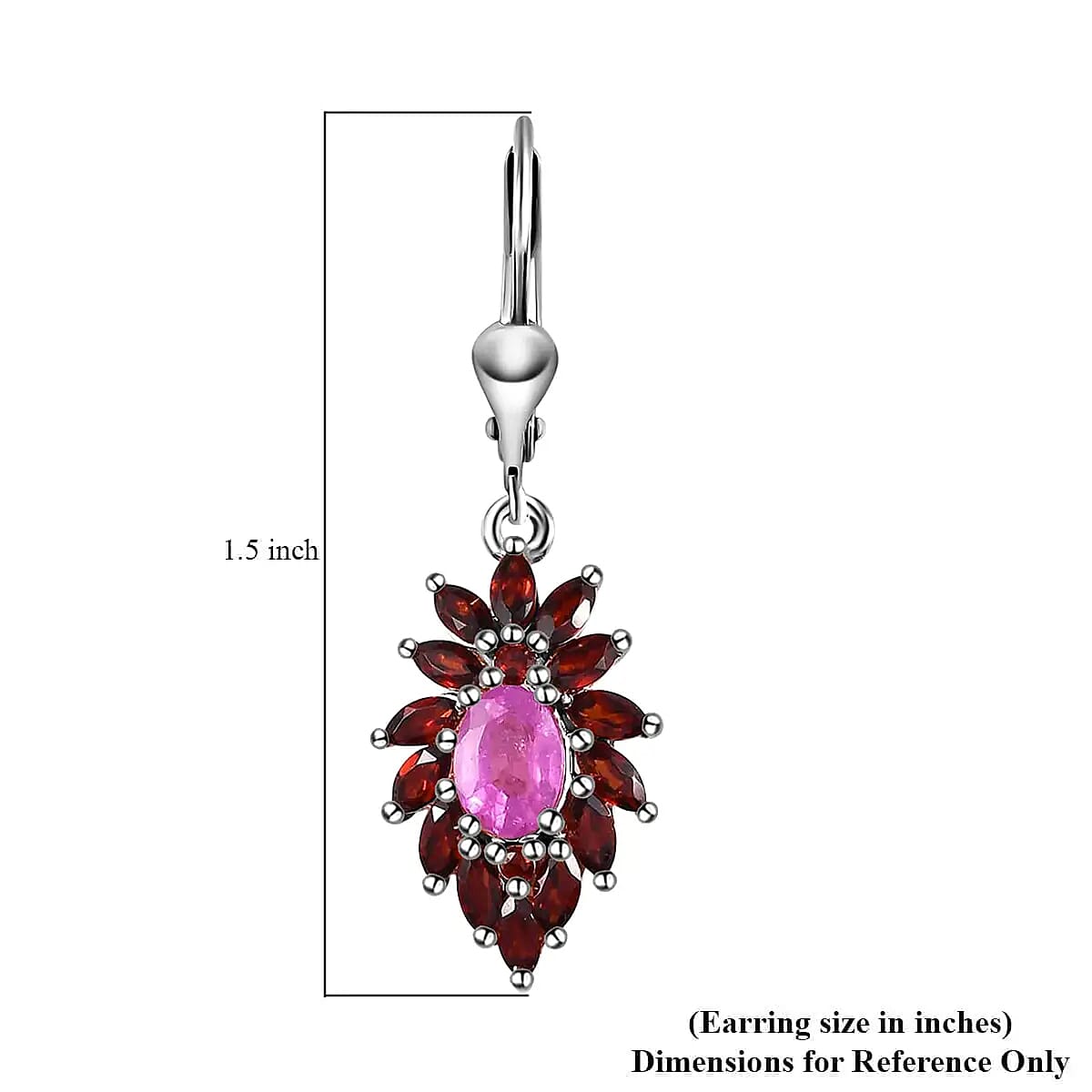 Ilakaka Hot Pink Sapphire (FF) Floral Earrings, Mozambique Garnet Accent Lever Back Earrings, Platinum Over Sterling Silver Earrings 5.35 ctw