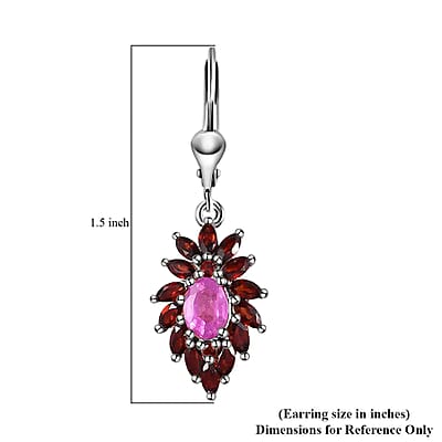 Ilakaka Hot Pink Sapphire (FF) Floral Earrings, Mozambique Garnet Accent Lever Back Earrings, Platinum Over Sterling Silver Earrings 5.35 ctw