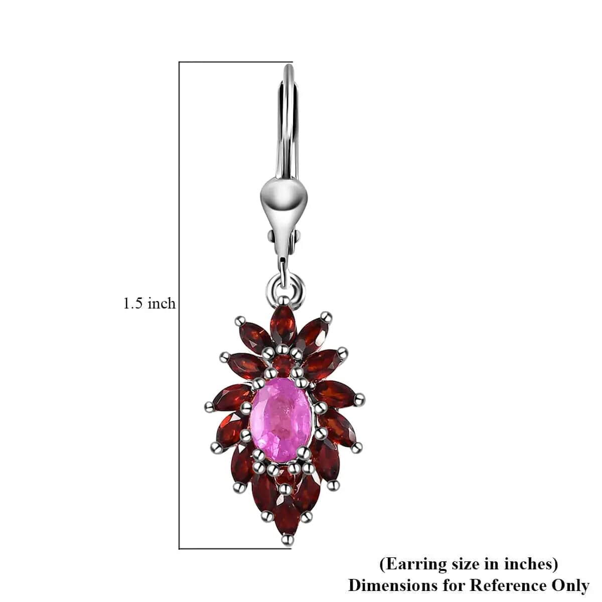 Ilakaka Hot Pink Sapphire (FF) Floral Earrings, Mozambique Garnet Accent Lever Back Earrings, Platinum Over Sterling Silver Earrings 5.35 ctw image number 6
