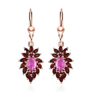 Ilakaka Hot Pink Sapphire (FF) Floral Earrings, Mozambique Garnet Accent Lever Back Earrings, Vermeil Rose Gold Over Sterling Silver Earrings 5.30 ctw