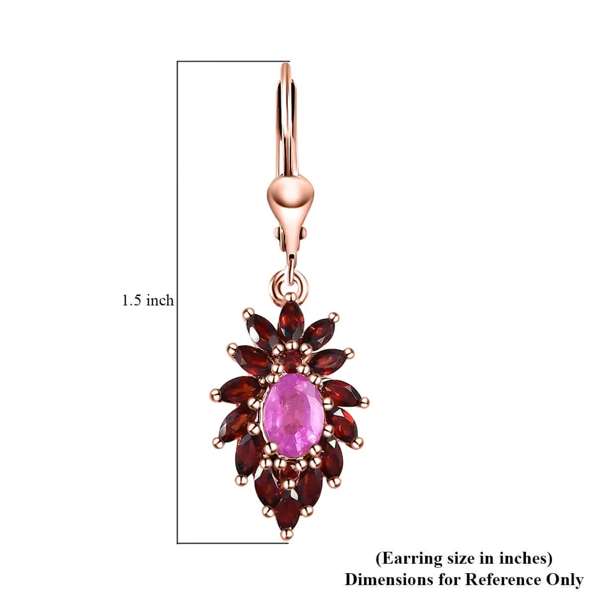 Ilakaka Hot Pink Sapphire (FF) Floral Earrings, Mozambique Garnet Accent Lever Back Earrings, Vermeil Rose Gold Over Sterling Silver Earrings 5.30 ctw image number 6