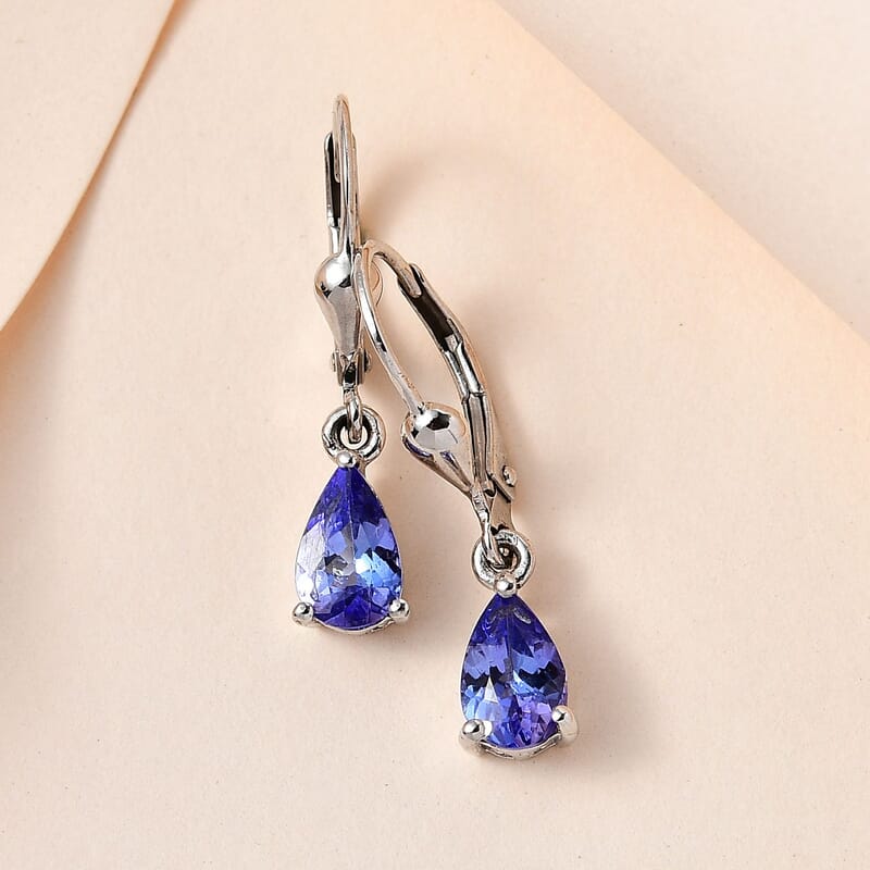 Tanzanite Lever Back Earrings in Platinum Over Sterling Silver 1.40 ctw