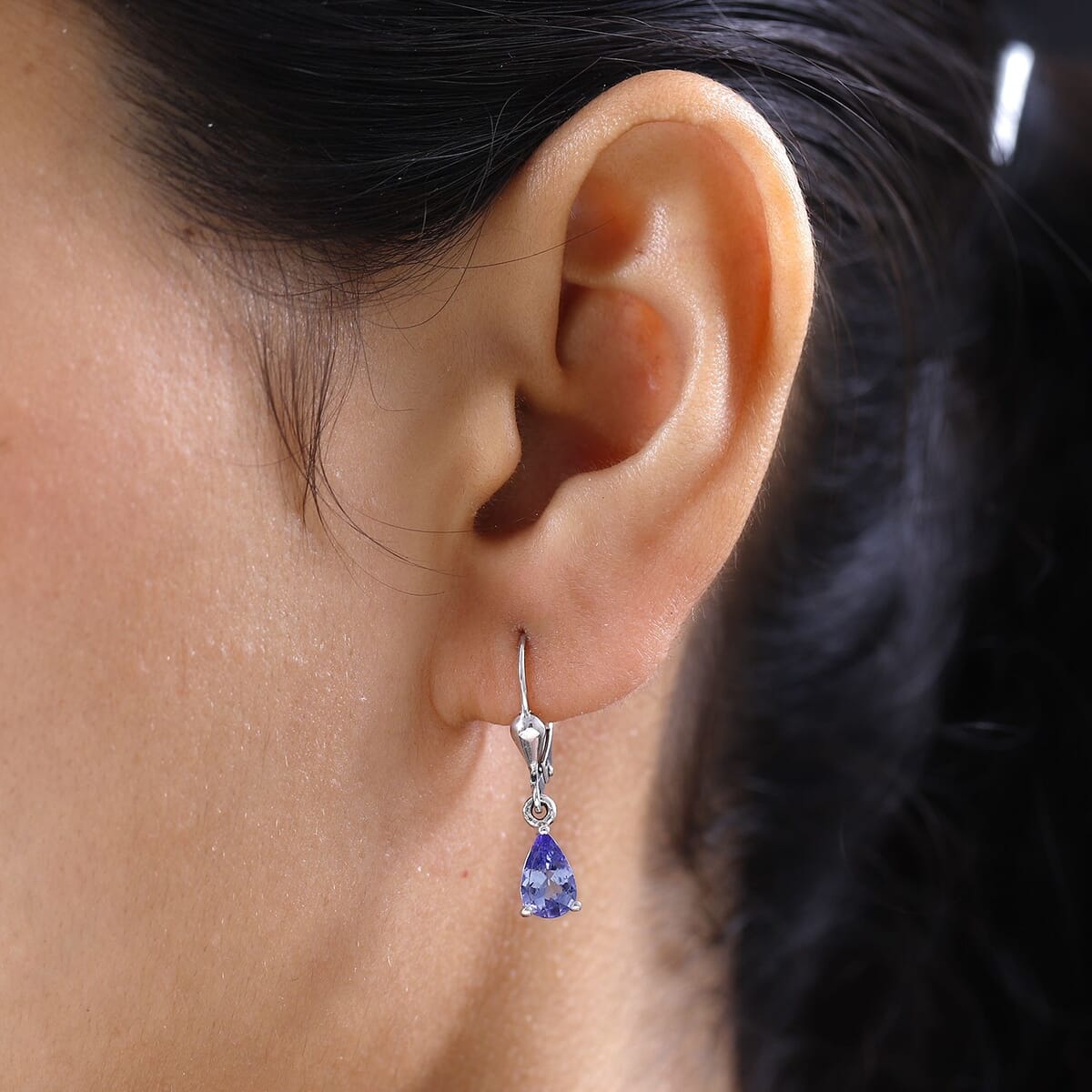 Tanzanite Lever Back Earrings in Platinum Over Sterling Silver 1.40 ctw image number 2
