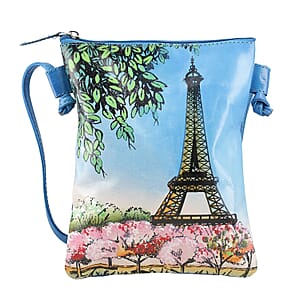 Vivid by Sukriti Eiffel Tower Pattern Hand Painted Genuine Leather Crossbody Bag