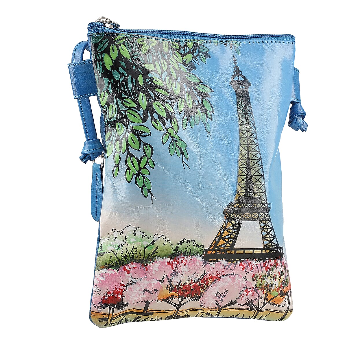 Vivid by Sukriti Eiffel Tower Pattern Hand Painted Genuine Leather Crossbody Bag image number 3