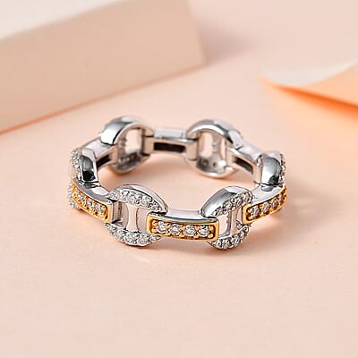 GP Art Deco Collection Moissanite Ring in Vermeil Yellow Gold and Platinum Over Sterling Silver (Size 10.0) 1.00 ctw