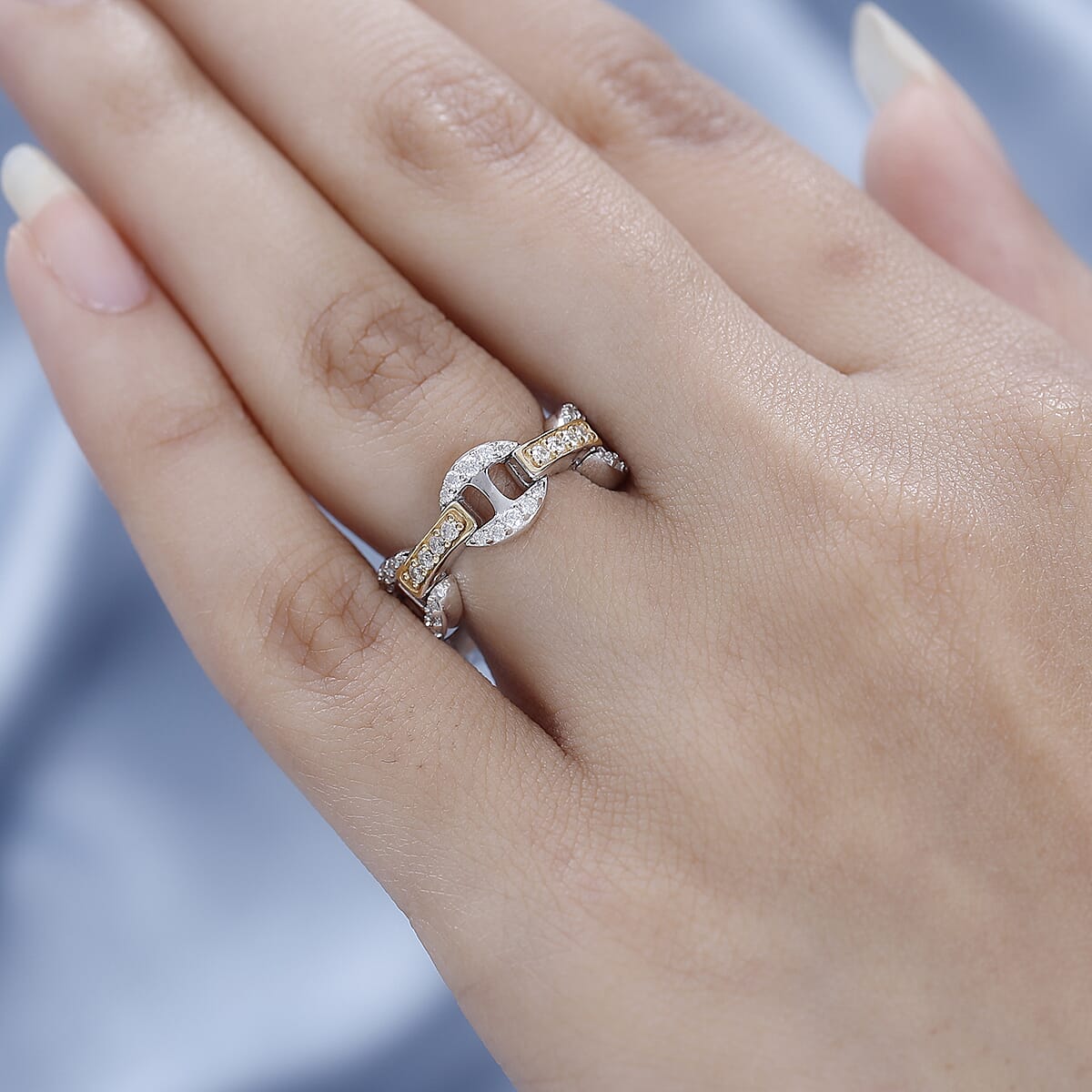 GP Art Deco Collection Moissanite Ring in Vermeil Yellow Gold and Platinum Over Sterling Silver 1.00 ctw image number 2
