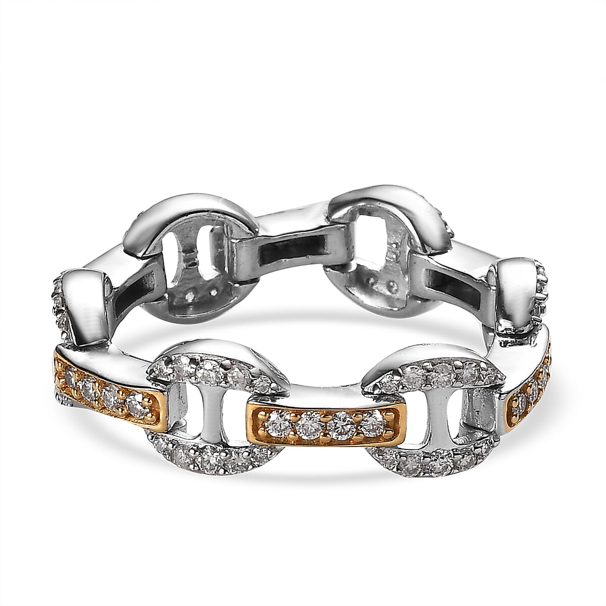 GP Art Deco Collection Moissanite Ring in Vermeil Yellow Gold and Platinum Over Sterling Silver 1.00 ctw image number 3