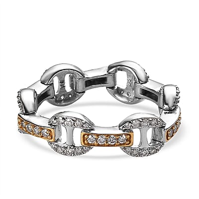 GP Art Deco Collection Moissanite Ring in Vermeil Yellow Gold and Platinum Over Sterling Silver (Size 10.0) 1.00 ctw