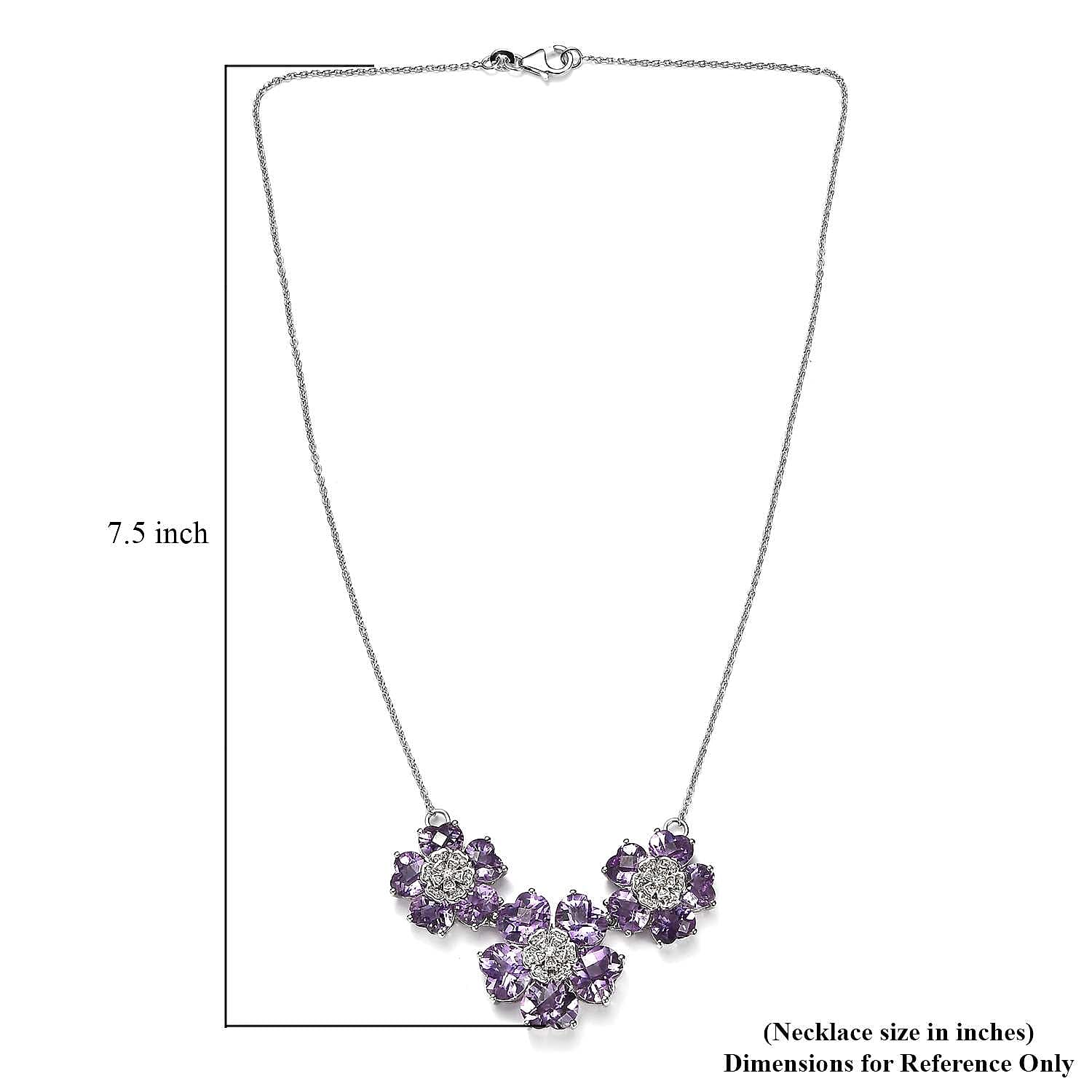 GP Italian Garden Collection Premium Rose De France Amethyst and White Zircon Floral Necklace 18 Inches in Platinum Over Sterling Silver 33.40 ctw