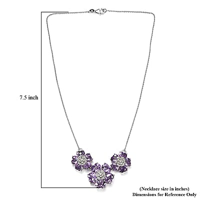 GP Italian Garden Collection Premium Rose De France Amethyst and White Zircon Floral Necklace 18 Inches in Platinum Over Sterling Silver 33.40 ctw