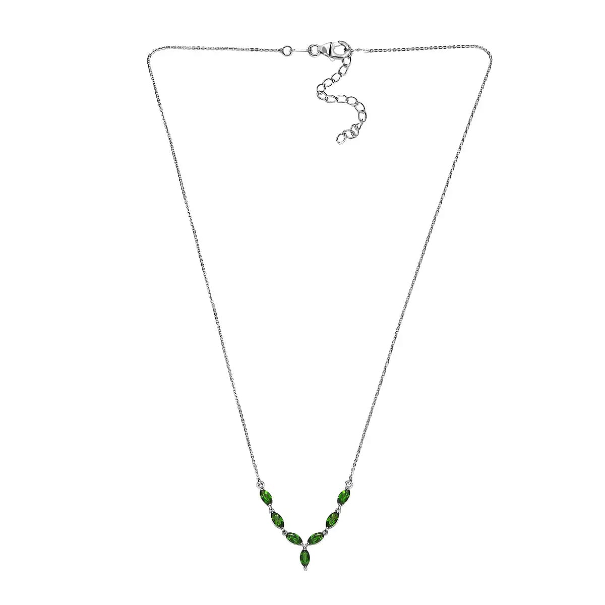 Chrome Diopside Necklace, 18 Inch Necklace, Platinum Over Sterling Silver Necklace, Diopside Jewelry For Her 1.70 ctw