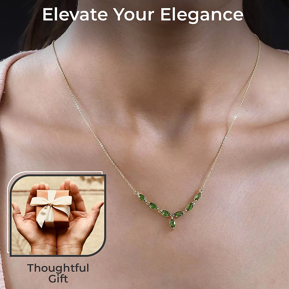 Chrome Diopside Necklace, Vermeil Yellow Gold Over Sterling Silver Necklace, 18 Inch Necklace, Diopside Jewelry For Her 1.70 ctw image number 2