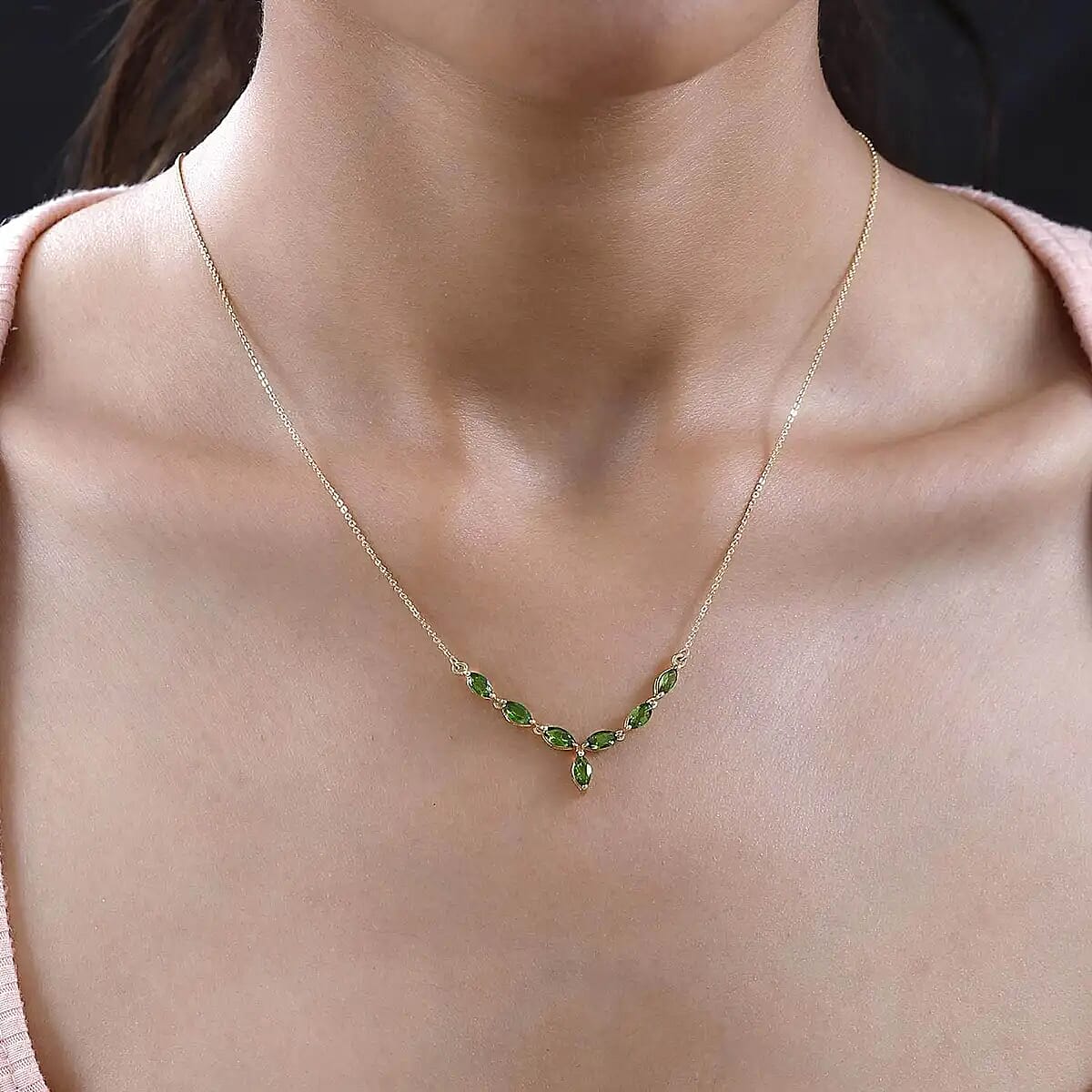 Chrome Diopside Necklace, Vermeil Yellow Gold Over Sterling Silver Necklace, 18 Inch Necklace, Diopside Jewelry For Her 1.70 ctw image number 5