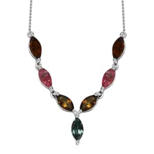 Multi-Tourmaline Necklace,  Platinum Over Sterling Silver Necklace, 18 Inch Necklace, Tourmaline Jewelry For Her 1.50 ctw