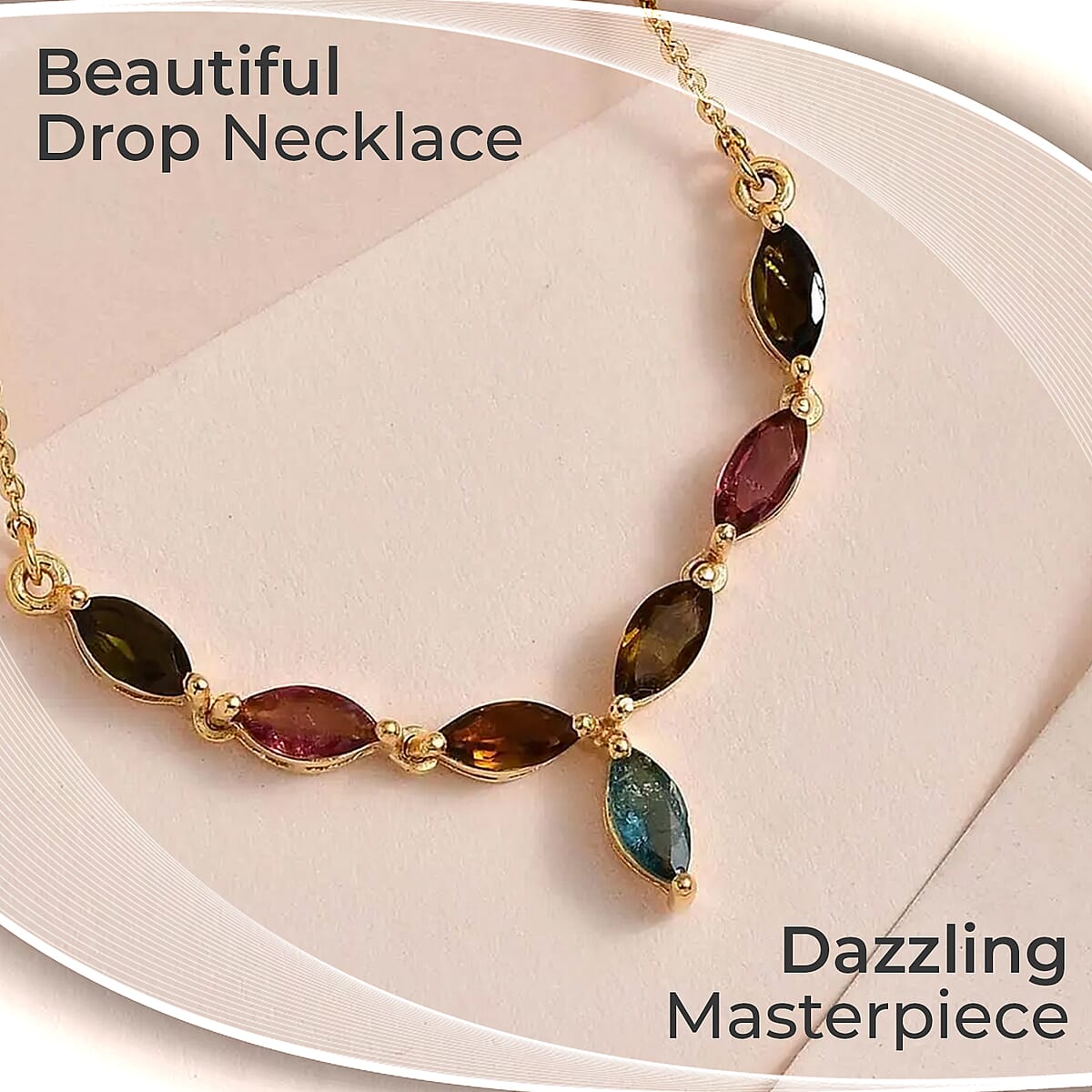 Multi-Tourmaline Necklace, Vermeil Yellow Gold Over Sterling Silver Necklace, 18 Inch Necklace, Tourmaline Jewelry For Her 1.50 ctw image number 1