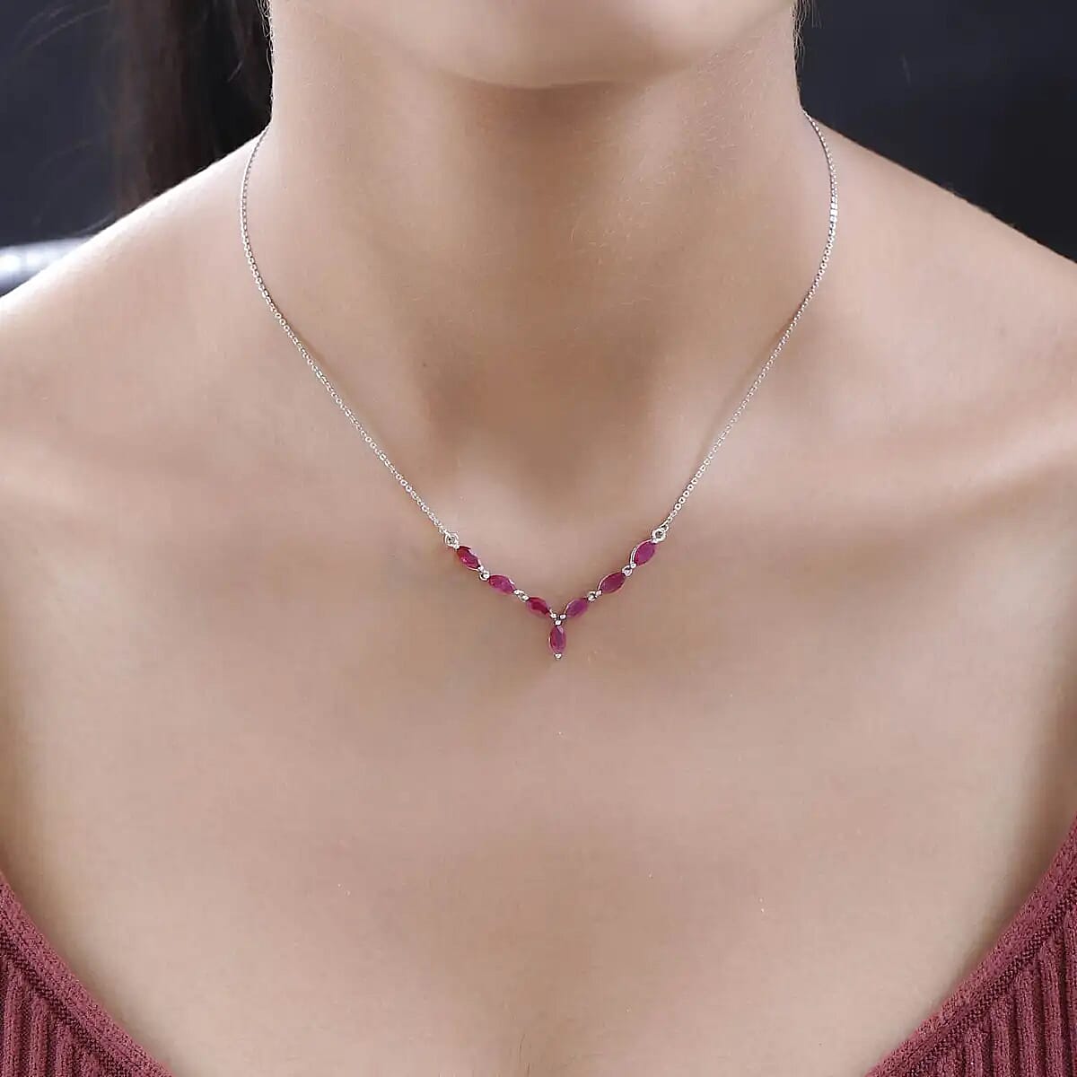 Ruby Necklace, Platinum Over Sterling Silver Necklace, 18 Inch Necklace, Ruby Jewelry For Her 2.70 ctw image number 5